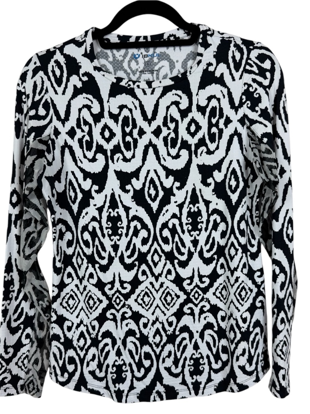 IBKUL Womens Long Sleeve UPF Sun Protection Black White Top Size S